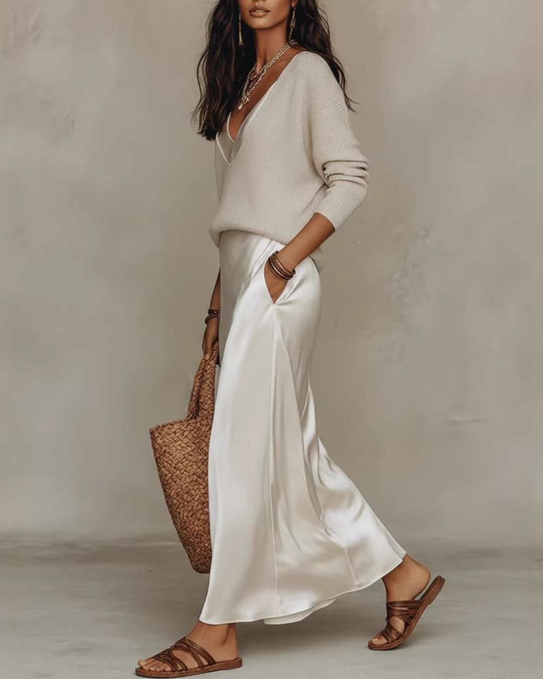 Curvvvy® Effortless Knit & Satin Midi Ensemble