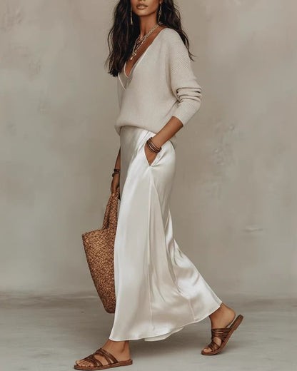 Curvvvy® Effortless Knit & Satin Midi Ensemble