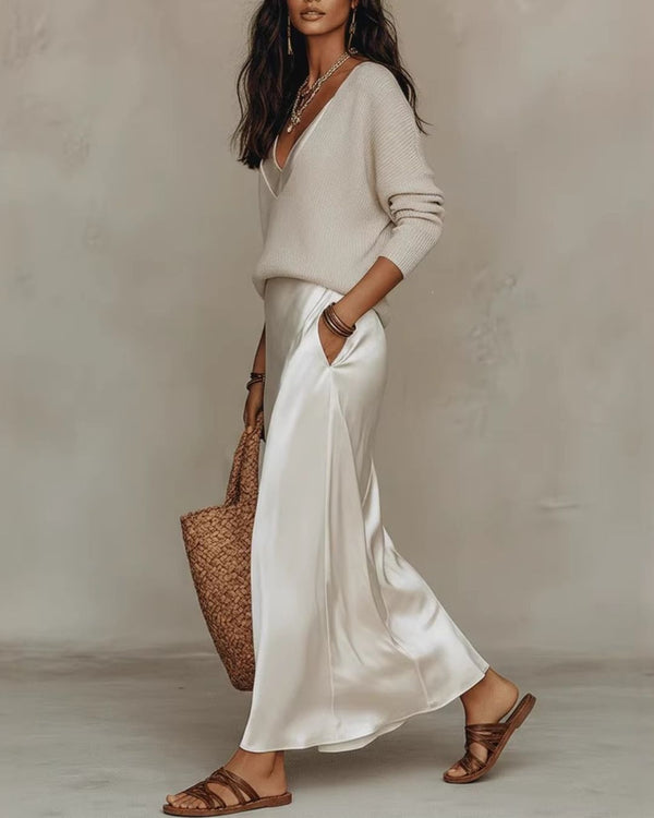 Curvvvy® Effortless Knit & Satin Midi Ensemble