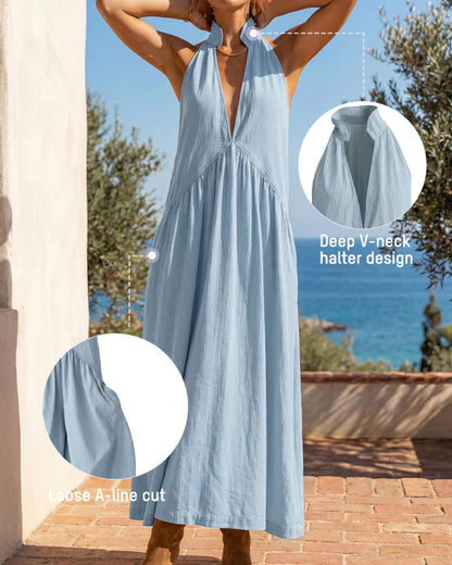 Curvvvy® Slimming Flowy Halter Maxi Dress with Pockets
