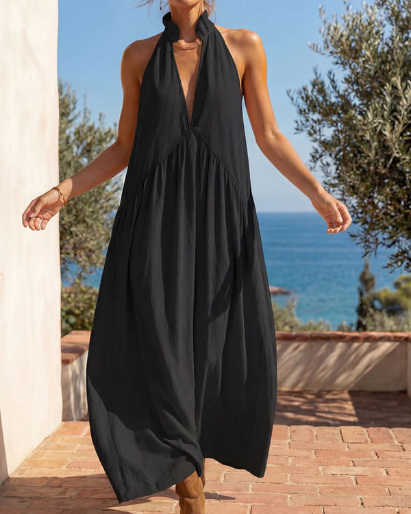 Curvvvy® Slimming Flowy Halter Maxi Dress with Pockets