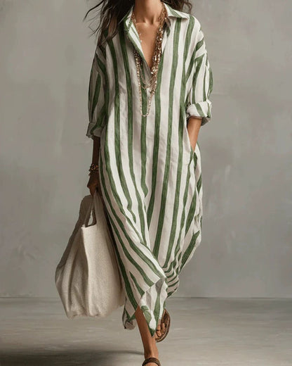 Curvvvy® Casual Striped Shirt Bohemian Style Maxi Dress