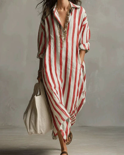 Curvvvy® Casual Striped Shirt Bohemian Style Maxi Dress