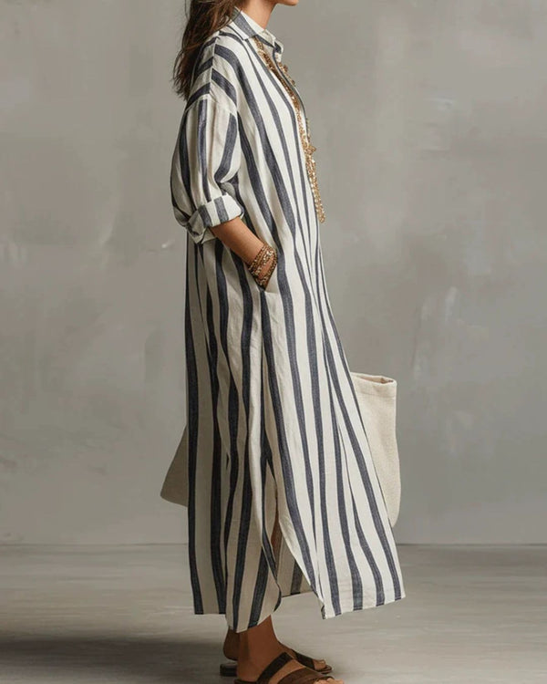 Curvvvy® Casual Striped Shirt Bohemian Style Maxi Dress