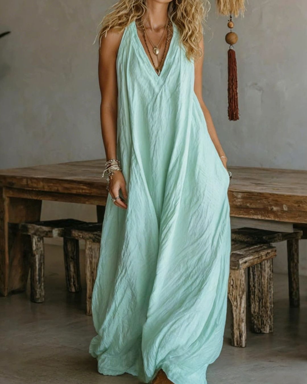 flowy halter maxi dress This stunning piece captures the essence of carefree days at the beach and vibrant garden parties Curvvvy Flowy Boho V-Neck Halter