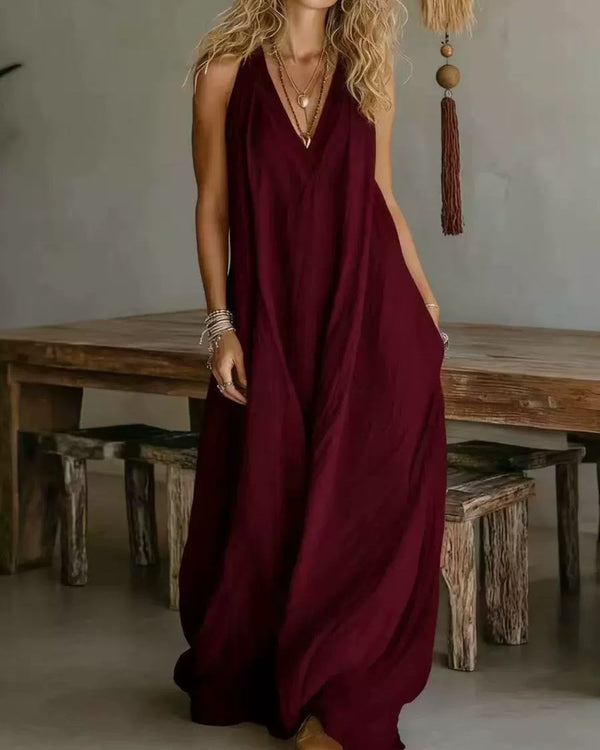 Curvvvy® Flowy Boho V-Neck Halter Maxi Dress