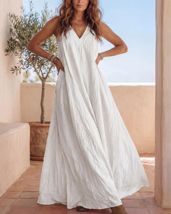 Curvvvy® Flowy Boho V-Neck Halter Maxi Dress