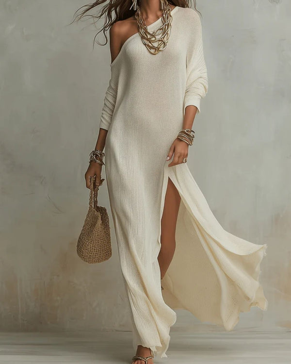 Curvvvy® Bohemian One-Shoulder Textured Maxi Dress In Soft