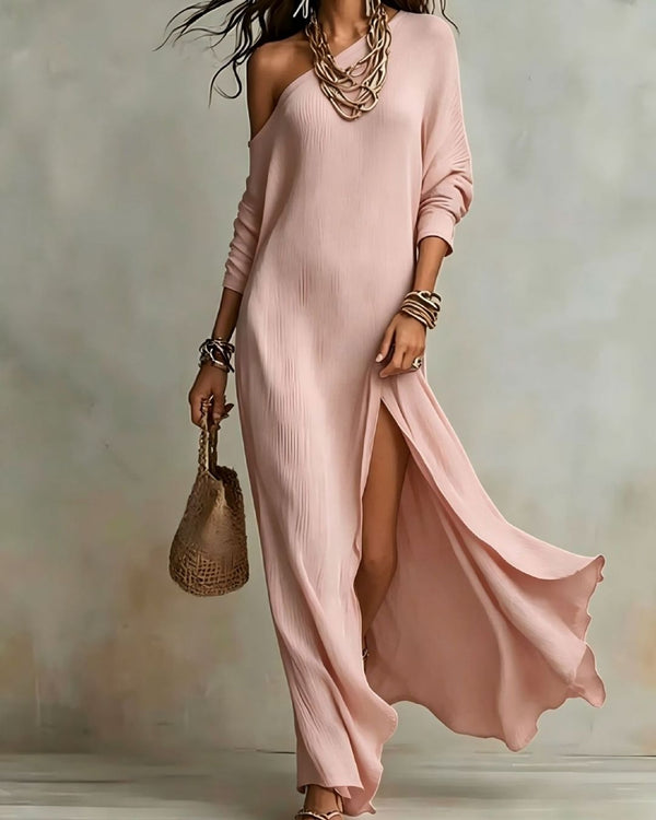 Curvvvy® Bohemian One-Shoulder Textured Maxi Dress In Soft