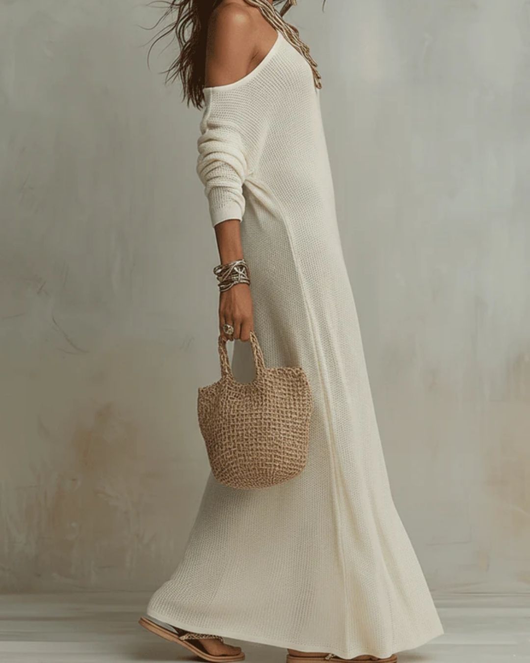 Curvvvy® Bohemian One-Shoulder Textured Maxi Dress In Soft