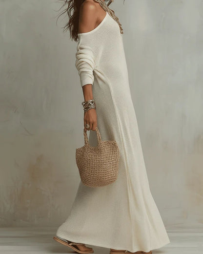 Curvvvy® Bohemian One-Shoulder Textured Maxi Dress In Soft