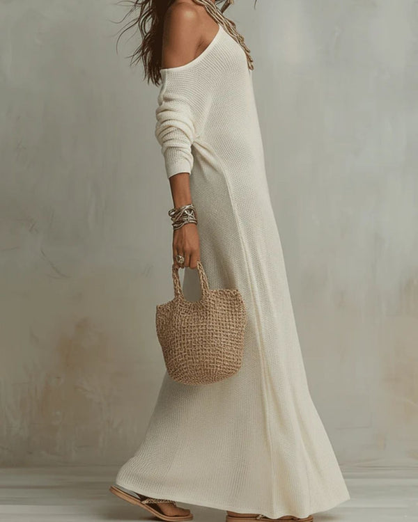 Curvvvy® Bohemian One-Shoulder Textured Maxi Dress In Soft
