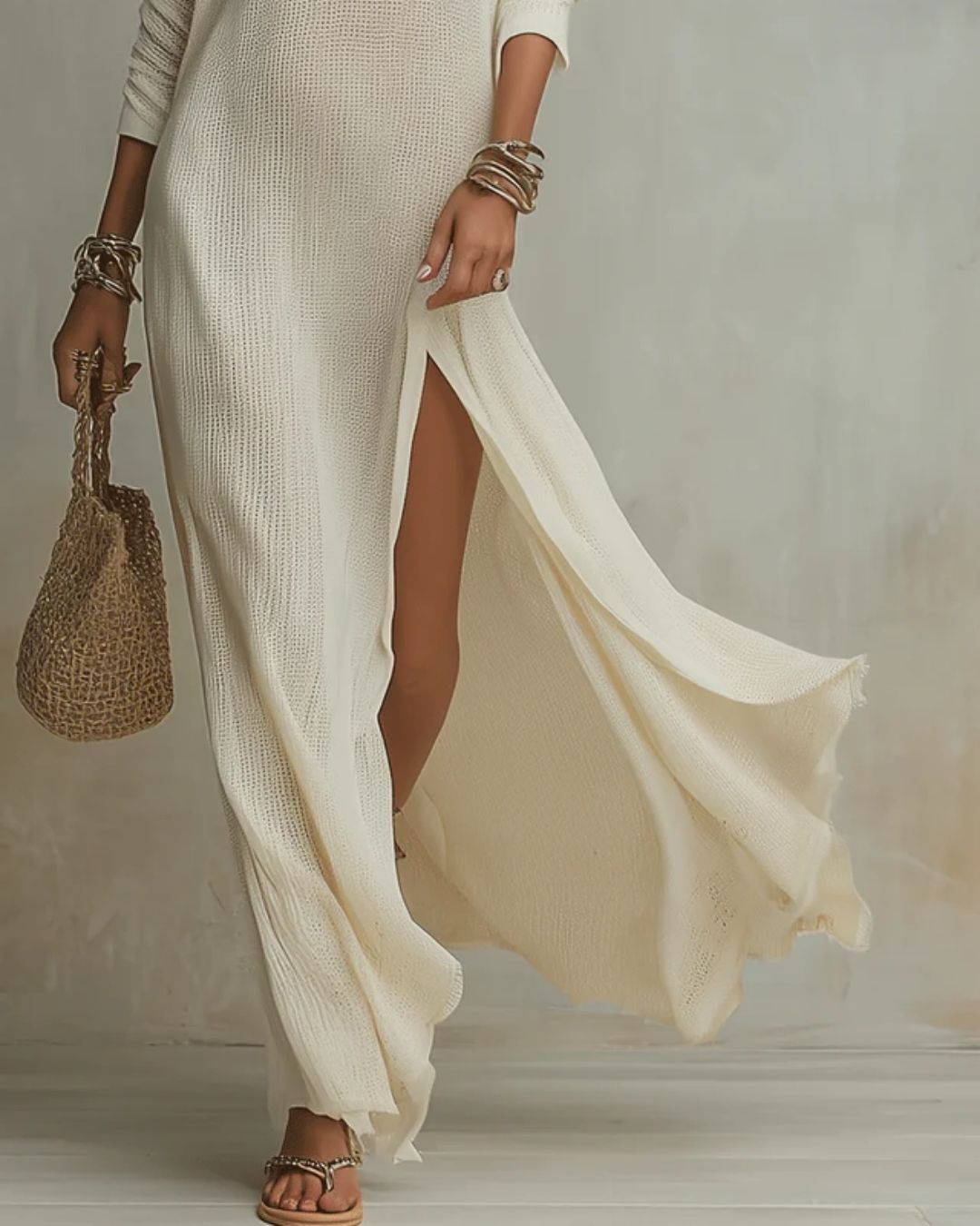 Curvvvy® Bohemian One-Shoulder Textured Maxi Dress In Soft