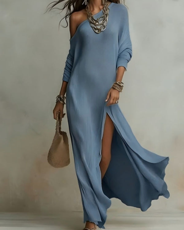 Curvvvy® Bohemian One-Shoulder Textured Maxi Dress In Soft