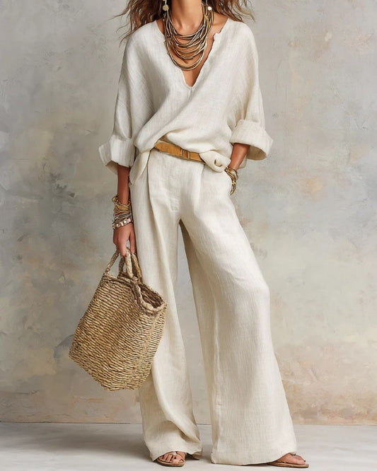 Curvvvy® Natural Linen Loose Fitting Resort Wear Set