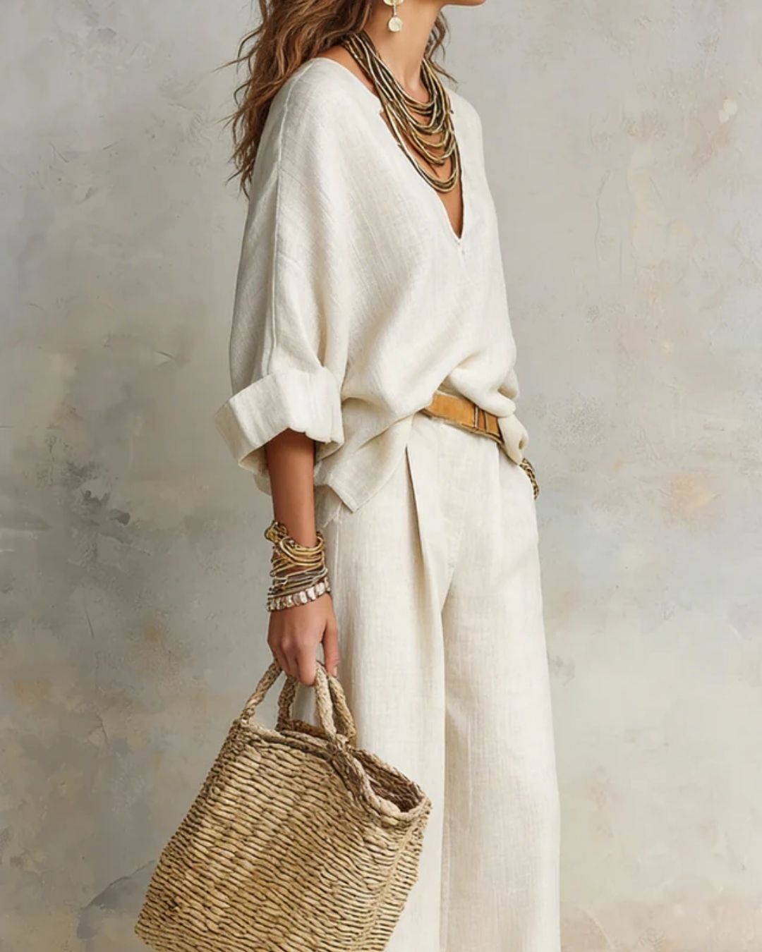 Curvvvy® Natural Linen Loose Fitting Resort Wear Set