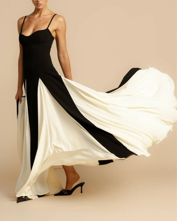 Curvvvy® Paloma A-Line Maxi Dress Contrast Panel Flowy Elegant Evening Dress