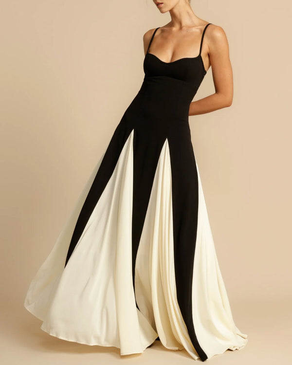 Curvvvy® Paloma A-Line Maxi Dress Contrast Panel Flowy Elegant Evening Dress