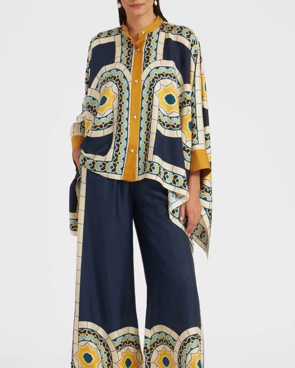 Curvvvy® Place-Print Silk Collared Set