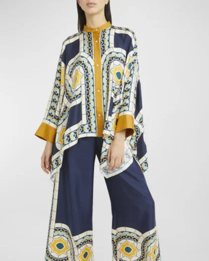 Curvvvy® Place-Print Silk Collared Set