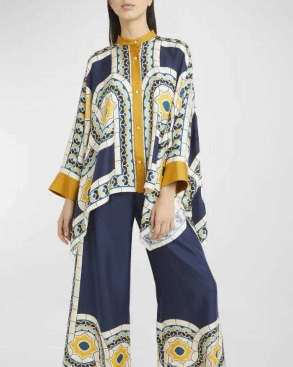 Curvvvy® Place-Print Silk Collared Set