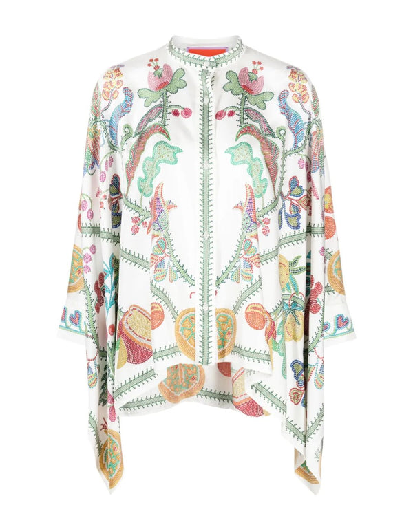 Curvvvy® Grenadilla Print Silk-Twill Blouse Flowy Loose-Cut Sleeves Italian Elegant Set