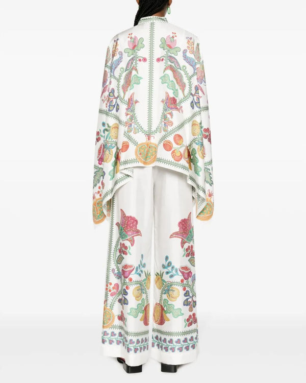 Curvvvy® Grenadilla Print Silk-Twill Blouse Flowy Loose-Cut Sleeves Italian Elegant Set