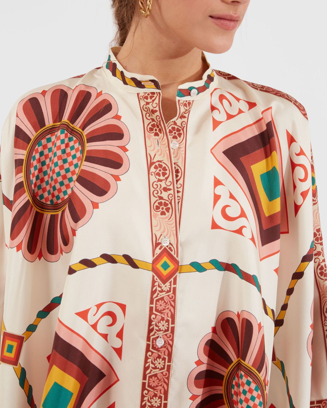 Curvvvy® Macro Tiles Placée Twill Shirt and Pants Set Elegant Printed Two-Piece Outfit