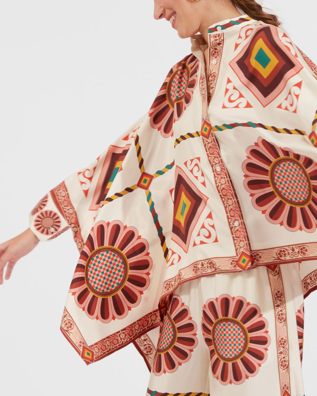 Curvvvy® Macro Tiles Placée Twill Shirt and Pants Set Elegant Printed Two-Piece Outfit