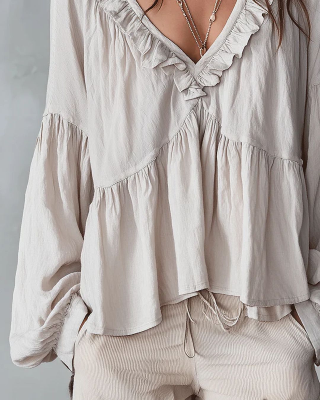 Curvvvy® Airy Vintage-Inspired Ruffle Soft Ruffle Bohemian Blouse