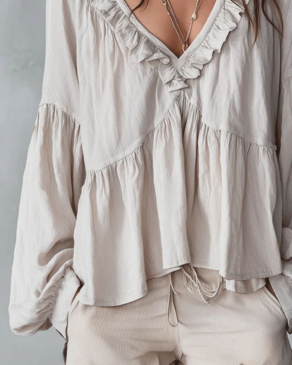 Curvvvy® Airy Vintage-Inspired Ruffle Soft Ruffle Bohemian Blouse