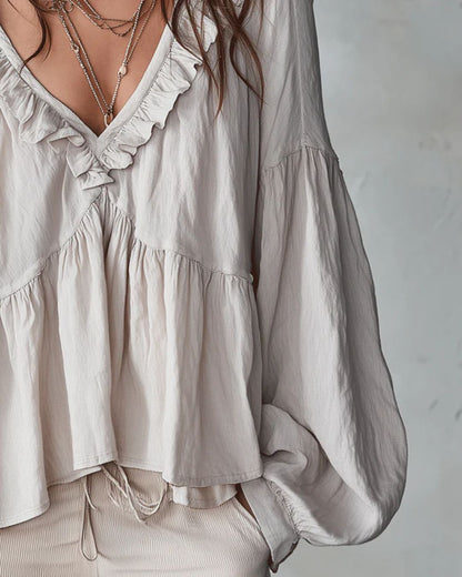 Curvvvy® Airy Vintage-Inspired Ruffle Soft Ruffle Bohemian Blouse