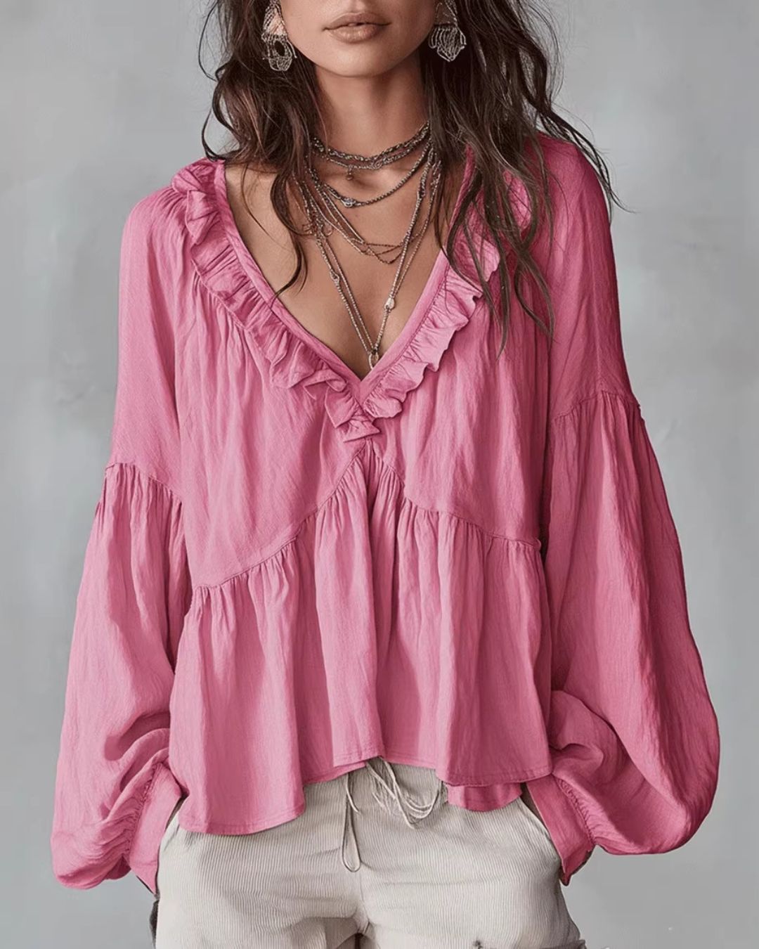Curvvvy® Airy Vintage-Inspired Ruffle Soft Ruffle Bohemian Blouse