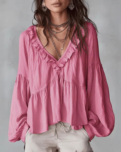 Curvvvy® Airy Vintage-Inspired Ruffle Soft Ruffle Bohemian Blouse