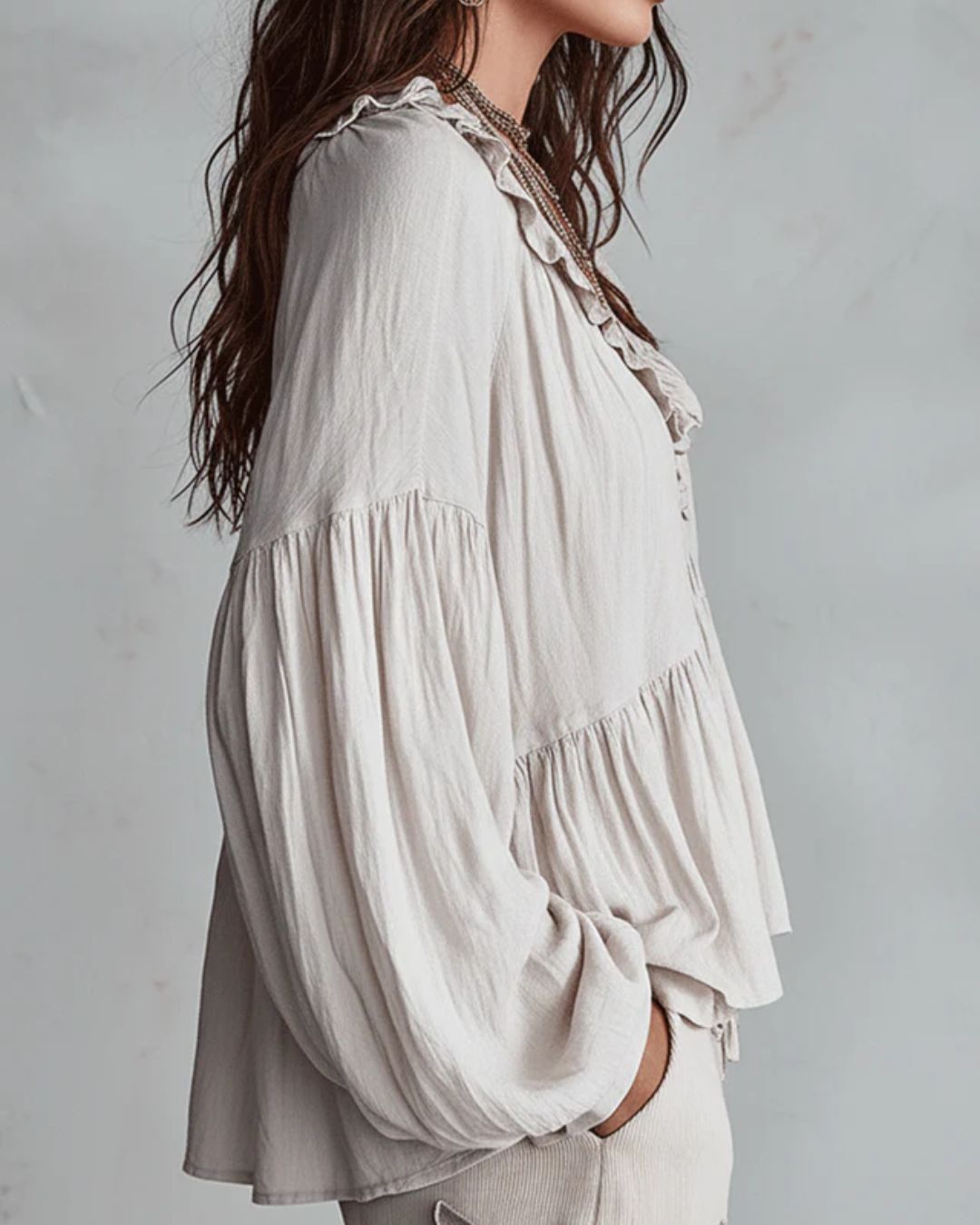 Curvvvy® Airy Vintage-Inspired Ruffle Soft Ruffle Bohemian Blouse