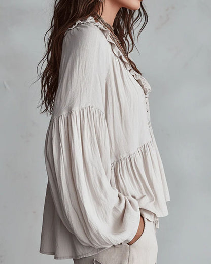 Curvvvy® Airy Vintage-Inspired Ruffle Soft Ruffle Bohemian Blouse