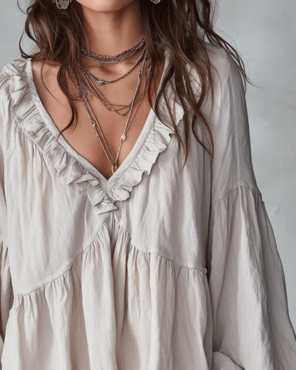Curvvvy® Airy Vintage-Inspired Ruffle Soft Ruffle Bohemian Blouse