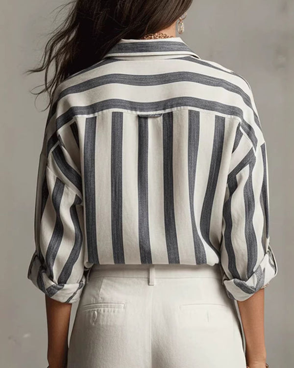Curvvvy® Casual Striped Linen Long-Sleeved Shirt