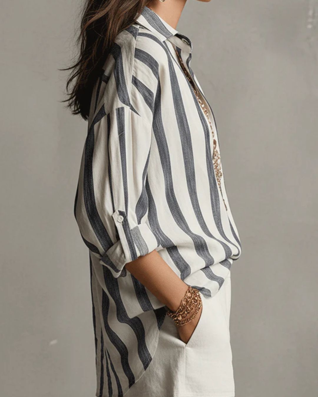 Curvvvy® Casual Striped Linen Long-Sleeved Shirt