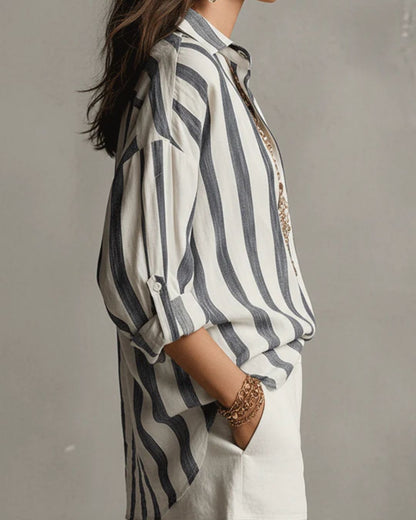 Curvvvy® Casual Striped Linen Long-Sleeved Shirt