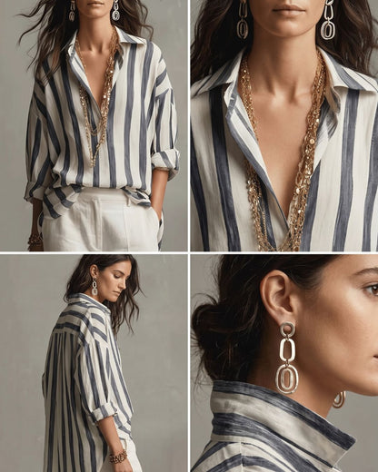 Curvvvy® Casual Striped Linen Long-Sleeved Shirt