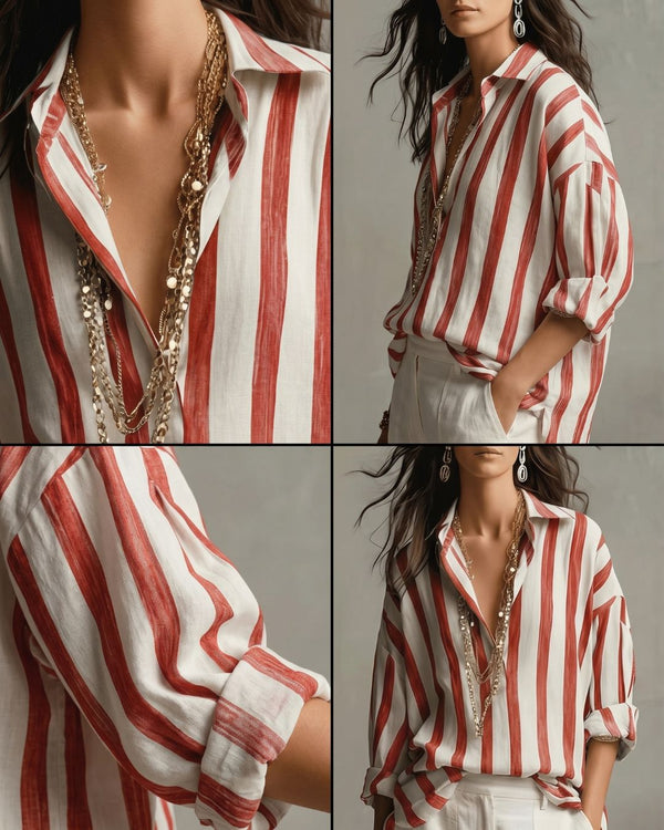 Curvvvy® Casual Striped Linen Long-Sleeved Shirt