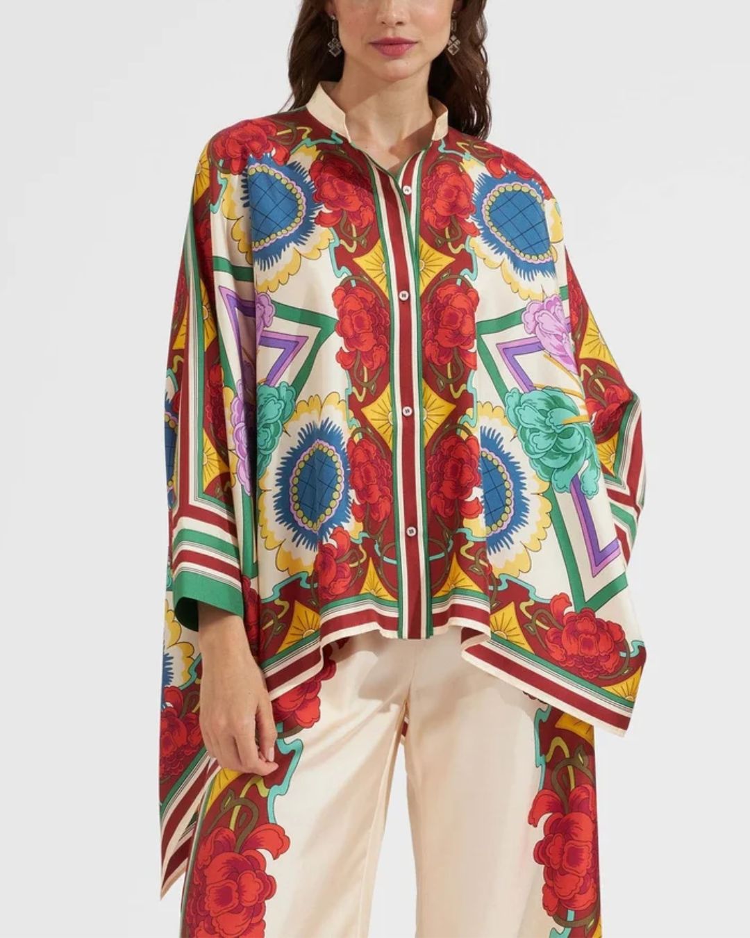 Curvvvy® Taormina Placée Ivory Twill Blouse Baroque Palace Print Elegant Flowy Set