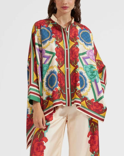 Curvvvy® Taormina Placée Ivory Twill Blouse Baroque Palace Print Elegant Flowy Set