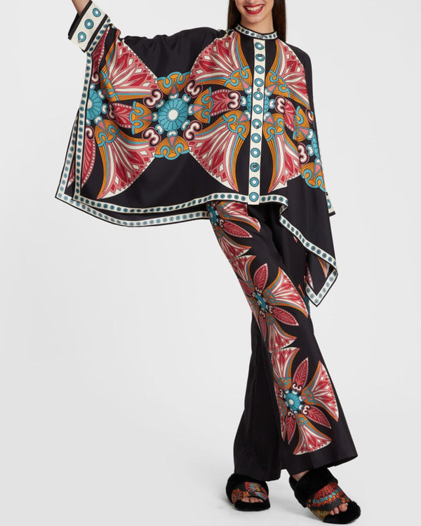 Curvvvy® Lotus Placée Pink Twill Foulard Shirt Elegant Lotus Print Blouse Set