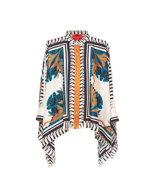Curvvvy® Ivory and Teal Printed Elegant Flowy Caftan Set