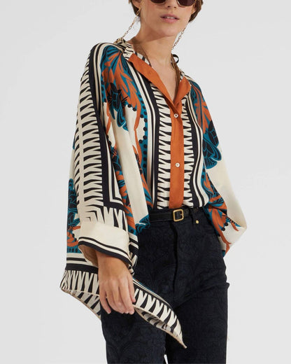 Curvvvy® Ivory and Teal Printed Elegant Flowy Caftan Set