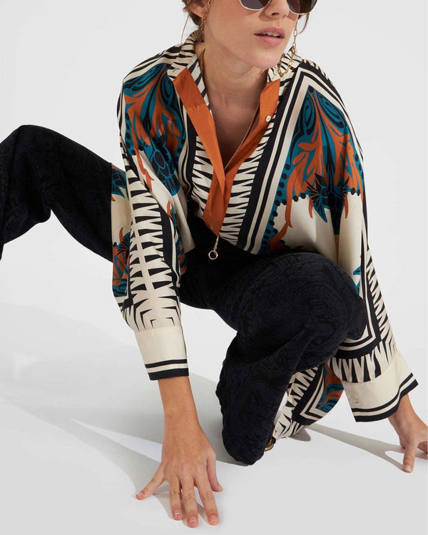 Curvvvy® Ivory and Teal Printed Elegant Flowy Caftan Set