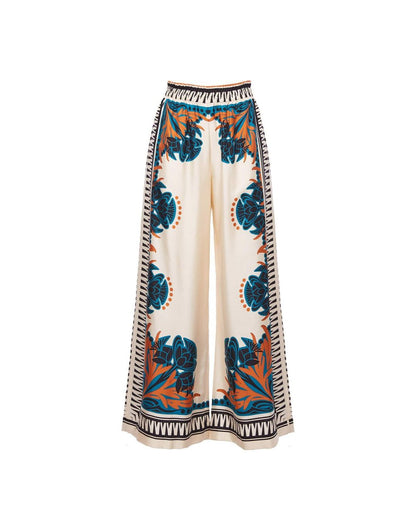 Curvvvy® Ivory and Teal Printed Elegant Flowy Caftan Set