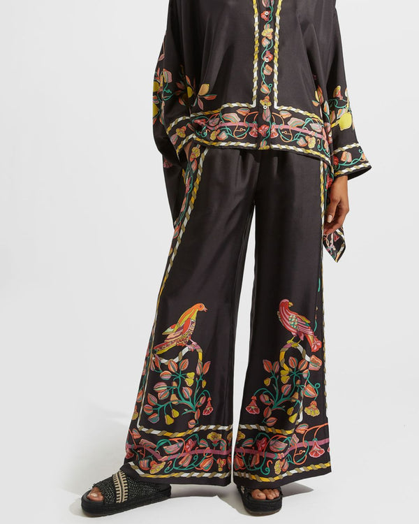 Curvvvy® Borboni Placée Nero Twill Blouse Vintage Baroque Print Elegant Flowy Set